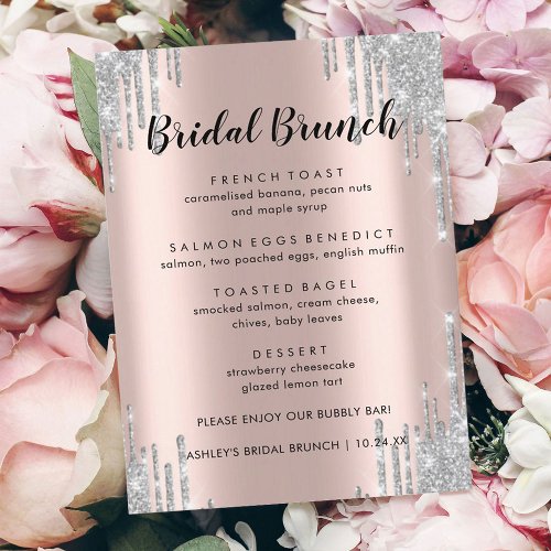 Elegant Glitter Drips Bridal Brunch Menu Cards