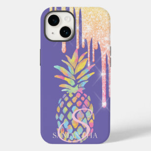 Elegant Glitter Drips Colorful Pineapple Purple Case-Mate iPhone 14 Case