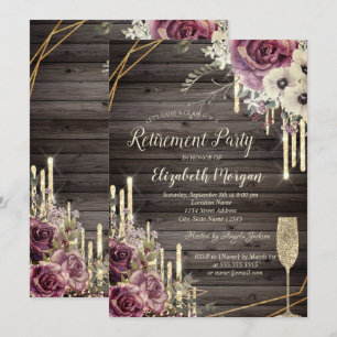 Elegant Glitter Drips,Glass,Floral Retirement Invitation
