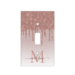 Elegant Glitter Drips Rose Gold Monogram Script Light Switch Cover