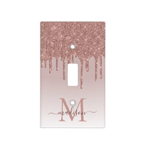 Elegant Glitter Drips Rose Gold Monogram Script Light Switch Cover