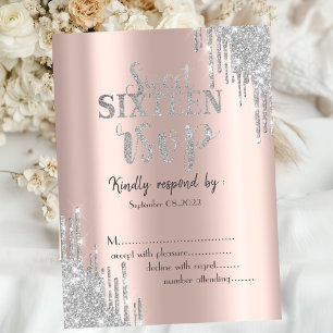 Elegant Glitter Drips Rose Gold Sweet 16 RSVP Invitation