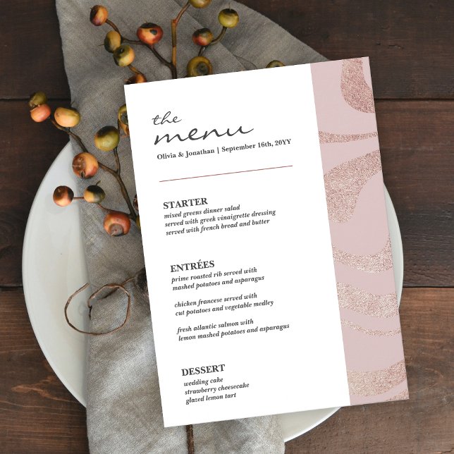 Elegant Glitter Dusty Pink Wedding Table Menu Card (Creator Uploaded)