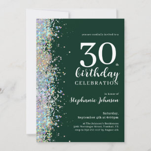 Elegant Glitter Emerald Green 30th Birthday Invitation