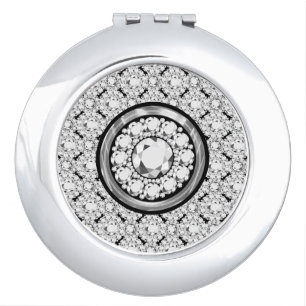 Elegant Glitter Encrusted White Diamonds Pattern Makeup Mirror
