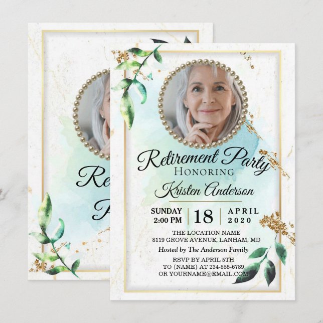 Elegant Glitter Eucalyptus Luxury Retirement Party Invitation (Front/Back)