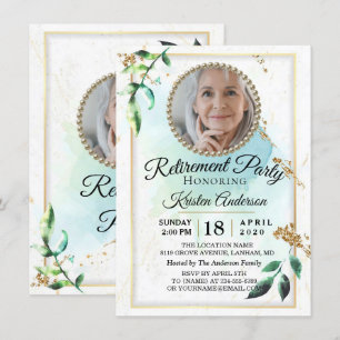 Elegant Glitter Eucalyptus Luxury Retirement Party Invitation