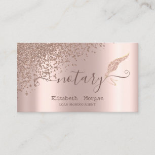 Elegant Glitter Feather Notary Rose Gold Diamonds Business Card