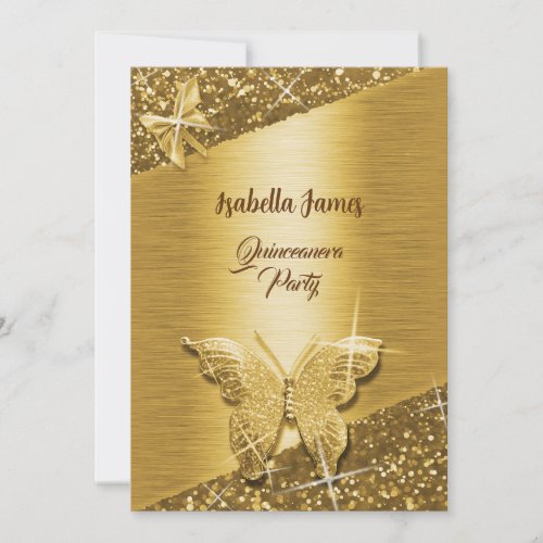 elegant glitter foil sparkle chic gold Butterfly  Invitation