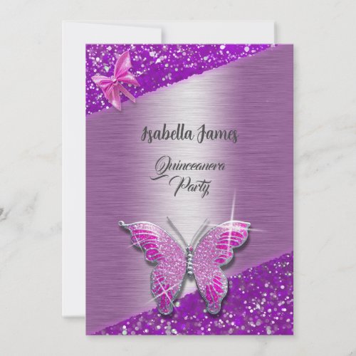 elegant glitter foil sparkle purple Butterfly Invitation