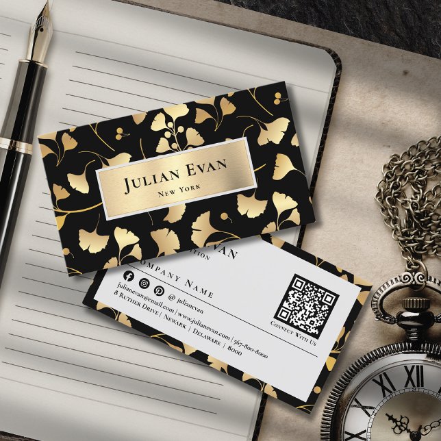 Elegant Glitter Ginkgo Gold Leaf Foliage Business Card (Creator Uploaded)