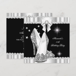 Elegant Glitter Glamour Hi Heels Silver Black 2 Invitation