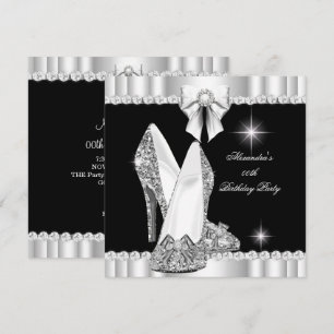 Elegant Glitter Glamour Hi Heels Silver Black Invitation