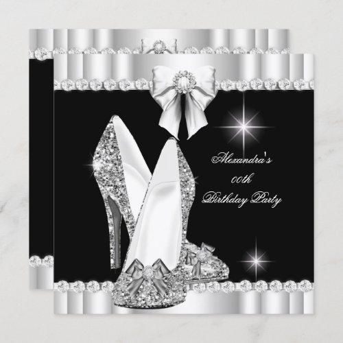 Elegant Glitter Glamour Hi Heels Silver Black Invitation