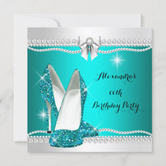 Elegant Glitter Glamour Teal High Heels Birthday Invitation