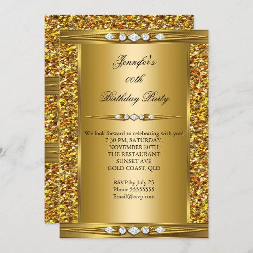 Elegant Glitter Glitz Gold Birthday Party Invitation