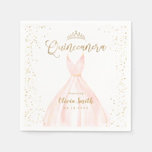 Elegant glitter gold and blush dress quinceaera napkins