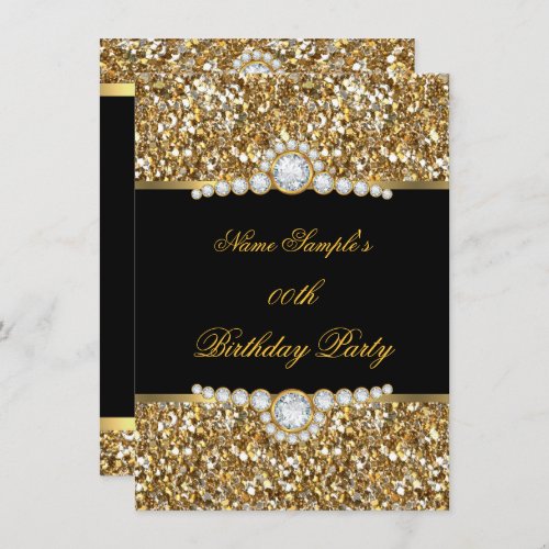 Elegant Glitter Gold Black Diamond Birthday Invitation