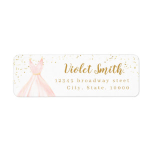 Elegant glitter gold & blush dress return address label