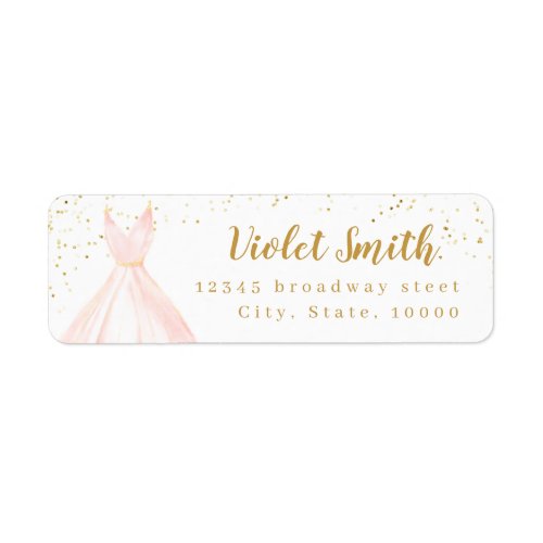Elegant glitter gold  blush dress return address label
