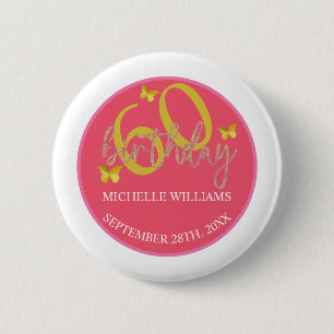 Elegant Glitter Gold Butterfly Calligraphy Button