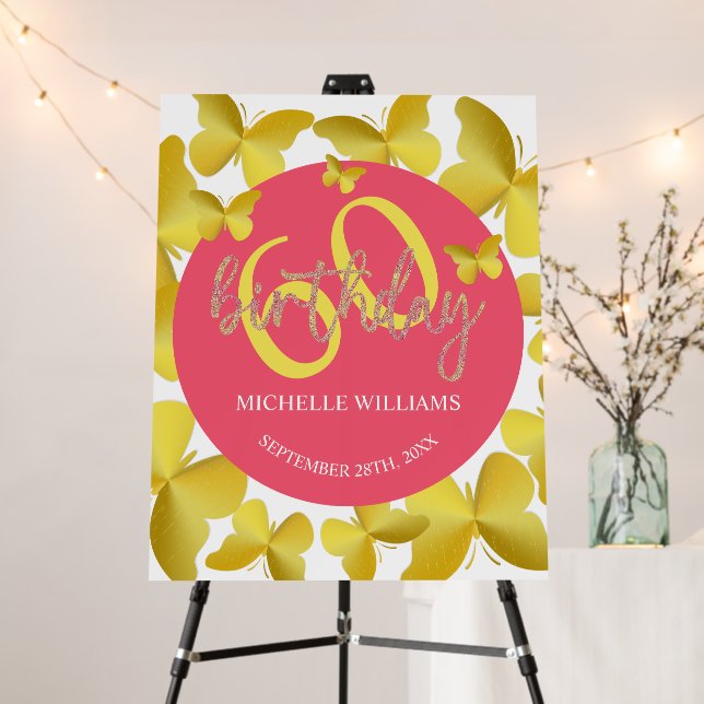 Elegant Glitter Gold Butterfly Calligraphy  Foam Board (In Situ (Stand))
