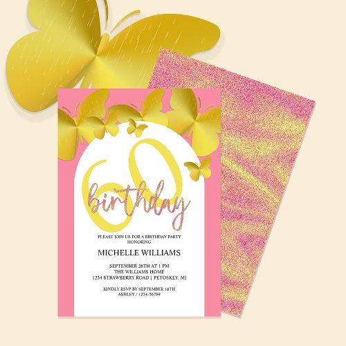 Elegant Glitter Gold Butterfly Calligraphy  Invitation