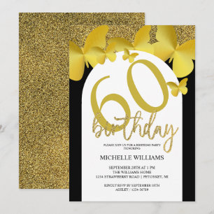Elegant Glitter Gold Butterfly Calligraphy  Invitation