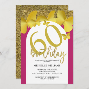 Elegant Glitter Gold Butterfly Calligraphy  Invitation