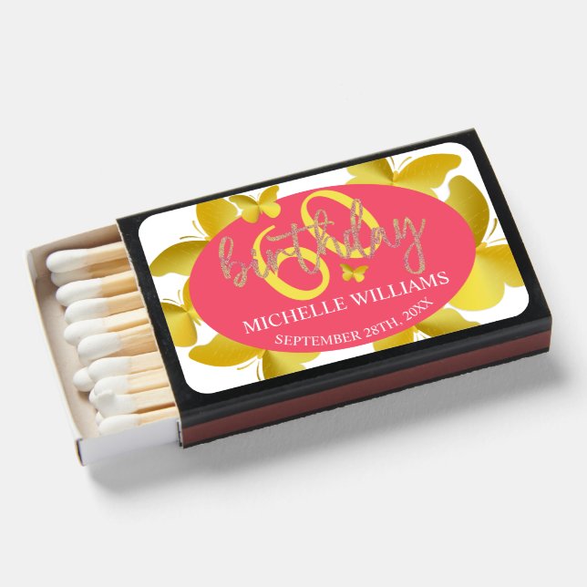 Elegant Glitter Gold Butterfly Calligraphy  Matchboxes (Front Open)