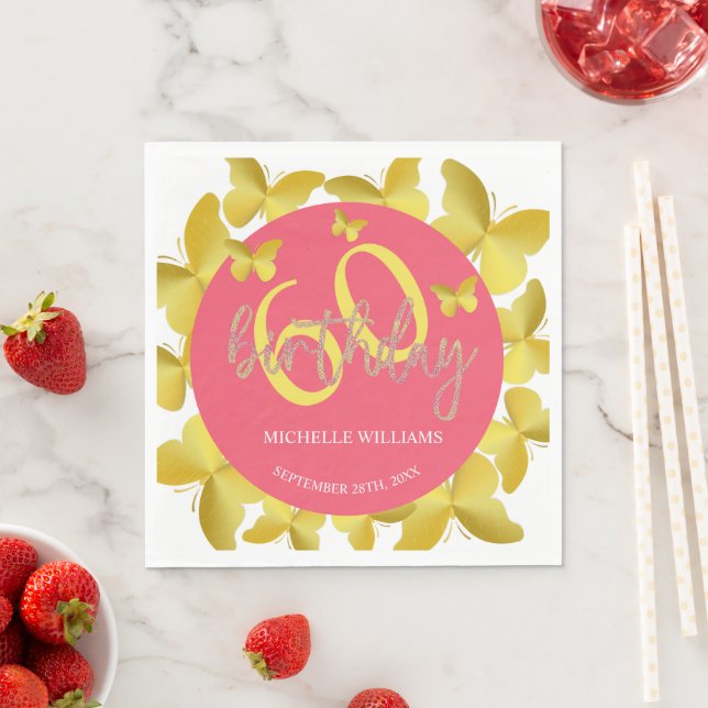 Elegant Glitter Gold Butterfly Calligraphy  Napkins (Insitu)