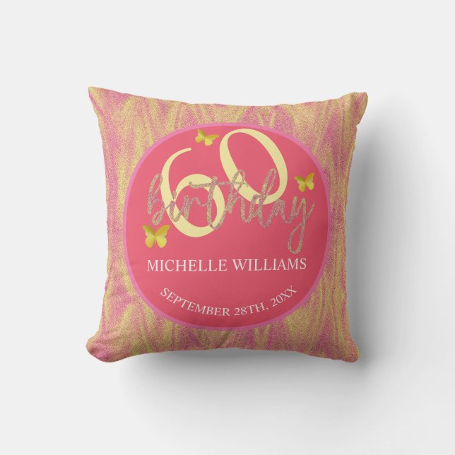 Elegant Glitter Gold Butterfly Calligraphy  Throw Pillow (Front)