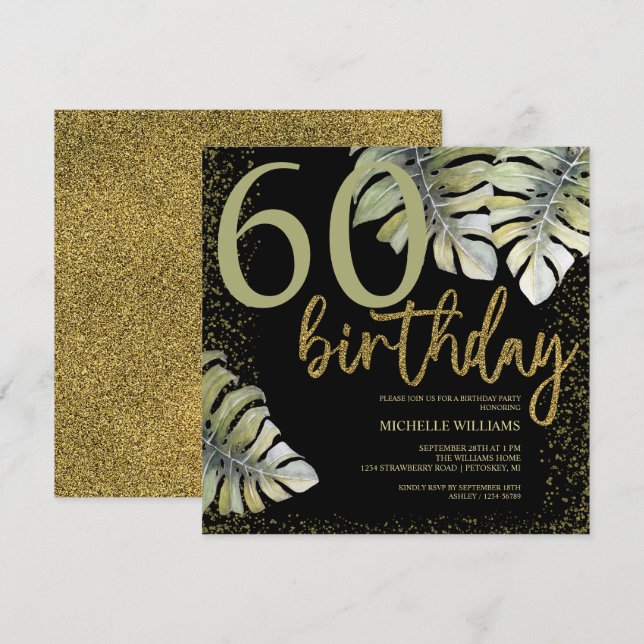 Elegant Glitter Gold Calligraphy Birthday (Front/Back)