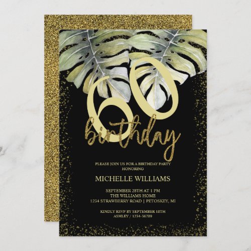 Elegant Glitter Gold Calligraphy Birthday Invitation