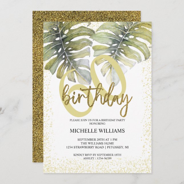 Elegant Glitter Gold Calligraphy Birthday Invitation (Front/Back)