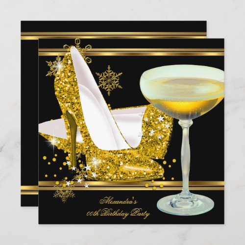 Elegant Glitter Gold Champagne High Heel Black 6 Invitation