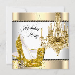 Elegant Glitter Gold Cream White Chandelier Party Invitation