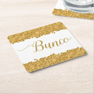 Elegant Glitter Gold Girly Bunco Party Napkins Square Paper Coaster