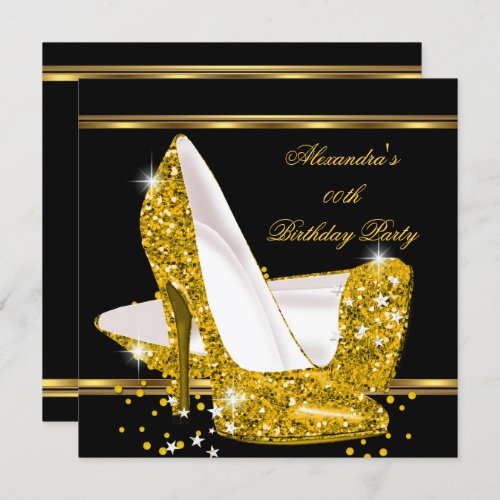 Elegant Glitter Gold Glamour High Heel Black Invitation