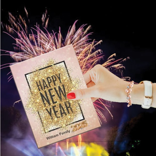 Elegant Glitter Gold Happy New Year Holiday Postcard (Creator Uploaded)