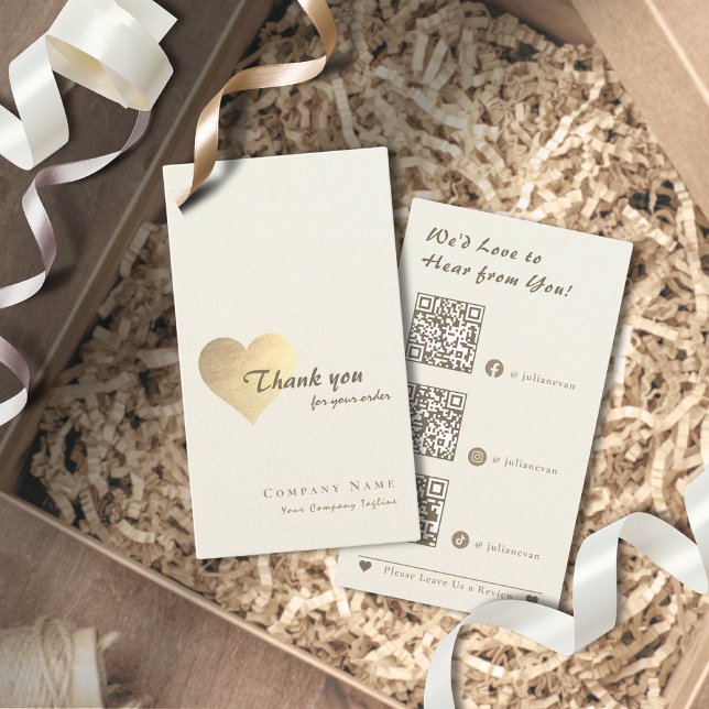 Elegant Glitter Gold Heart QR Code Thank you Business Card (Elegant Glitter Gold Heart QR Code Thank you Card for Business)