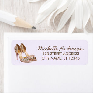 Elegant Glitter Gold Heel Shoes Return Address     Label