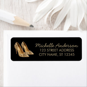 Elegant Glitter Gold Heel Shoes Return Address     Label