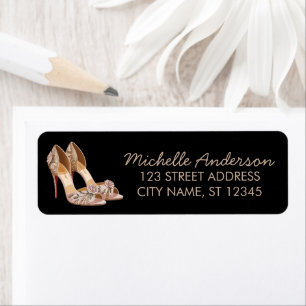 Elegant Glitter Gold Heel Shoes Return Address Label