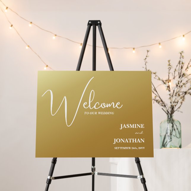 Elegant Glitter Gold Minimal Wedding Welcome Sign (In Situ (Stand))