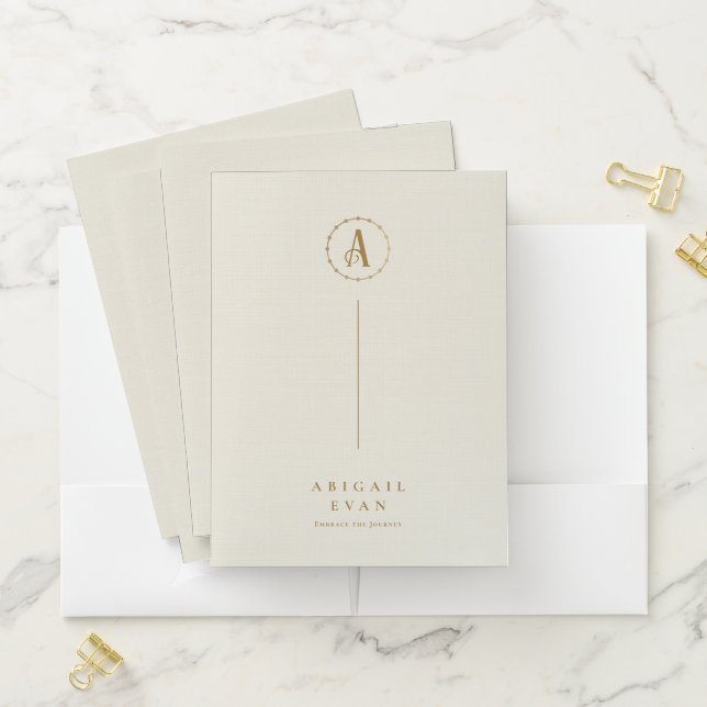 Elegant Glitter Gold Monogram Creamy White Pocket Folder (In Situ)