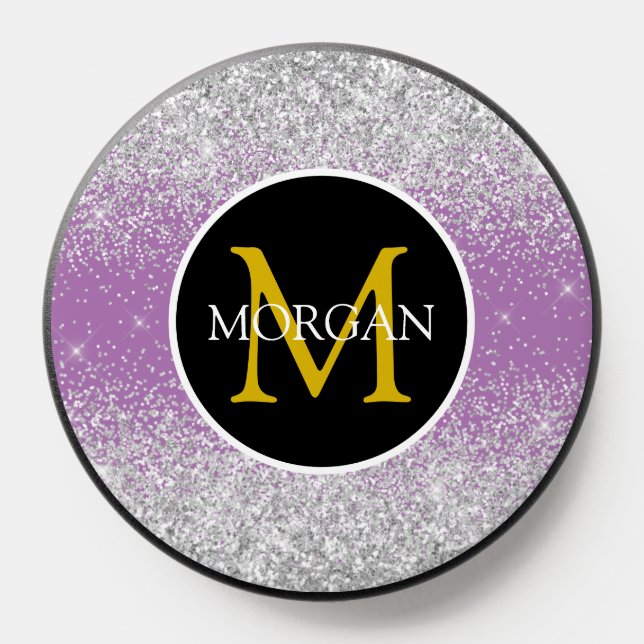 Elegant Glitter, Gold Monogram & Name on Lavender PopSocket (Popsocket)