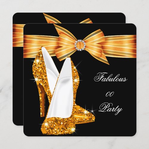 Elegant Glitter Gold Orange Stiletto Fabulous Invitation