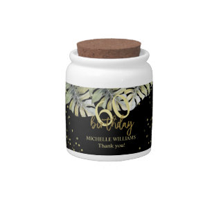 Elegant Glitter Gold Palm Calligraphy Birthday Candy Jar