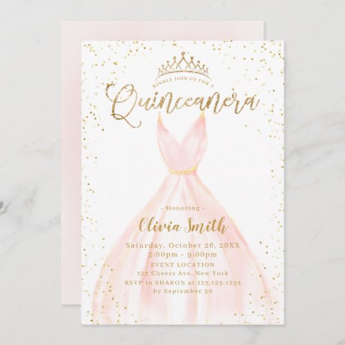 Elegant glitter gold  pink Cinderella Quinceaera Invitation
